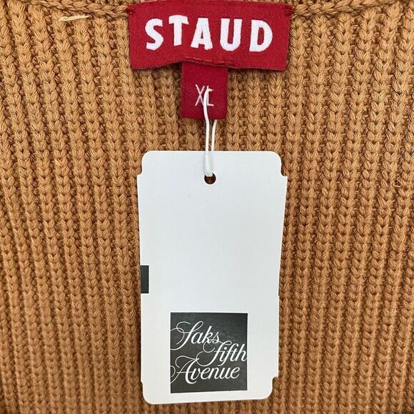 Staud Buxton Brown Ribbed Knit Short Sleeve Sweater NWT Size Extra Large - Picture 4 of 7